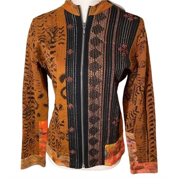 Chico's Cotton Zip Up Abstract Boho Jacket Sz S - Picture 1 of 9